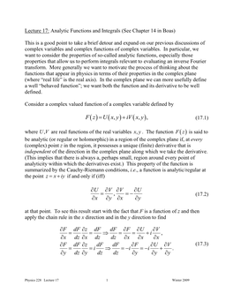 Lecture 18: Analytic Functions and Integrals