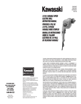 3/8 In. Variable Speed Electric Drill Instruction Manual