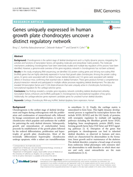 Genes Uniquely Expressed in Human Growth Plate Chondrocytes Uncover