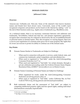 Page | 65 DOMAIN DISPUTES Jefferson F. Scher Overview