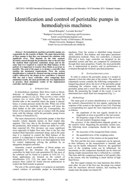 Identification and Control of Peristaltic Pumps in Hemodialysis Machines