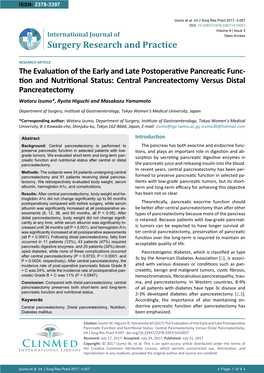 The Evaluation of the Early and Late Postoperative Pancreatic Function and Nutritional Status: Central Pancreatectomy Versus Distal Pancreatectomy