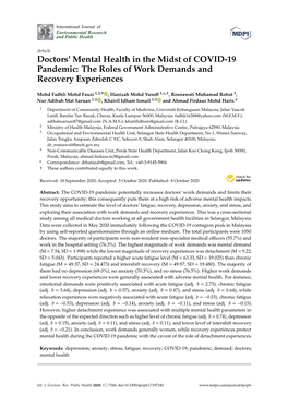 Doctors' Mental Health in the Midst of COVID-19 Pandemic