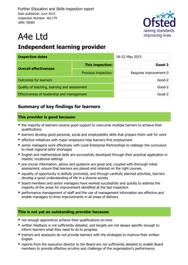 A4e Ltd Independent Learning Provider