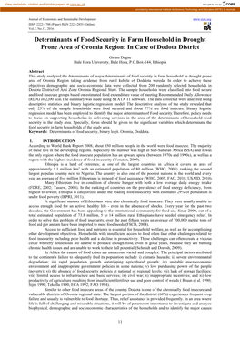 Determinants of Food Security in Farm Household in Drought Prone Area of Oromia Region: in Case of Dodota District