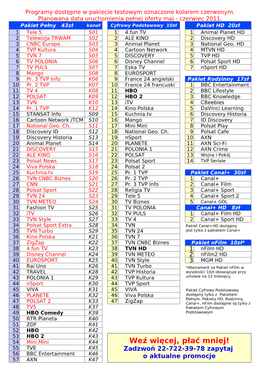 Weź Więcej, Płać Mniej! 55 TVE K45 Zadzwoń 22-722-39-78 Zapytaj 56 BBC Entertainment K46 O Aktualne Promocje 57 AXN K47