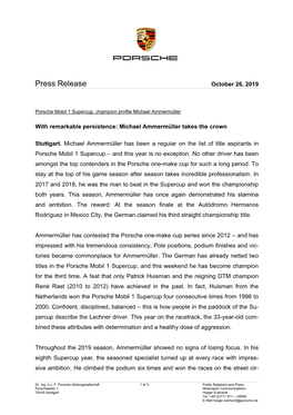 Press Release October 26, 2019