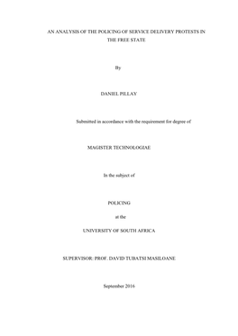 An Analysis of the Policing of Service Delivery Protests in the Free State