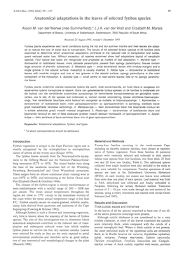 Anatomical Adaptations in the Leaves of Selected Fynbos Species