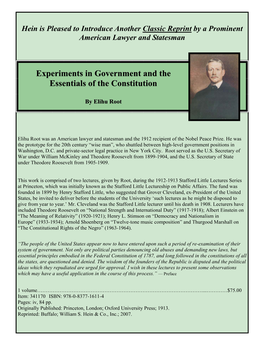 Experiments in Government and the Essentials of the Constitution