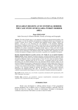 The Case Study of Bulgaria-Turkey Border Area