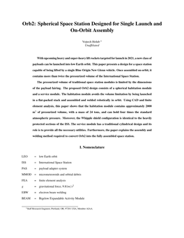 Orb2: Spherical Space Station Designed for Single Launch and On-Orbit Assembly