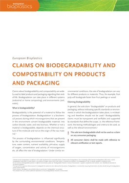 Claims on Biodegradability and Compostability on Products and Packaging