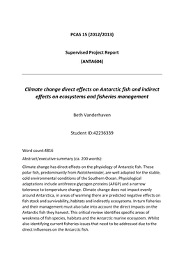 Climate Change Direct Effects on Antarctic Fish and Indirect Effects on Ecosystems and Fisheries Management