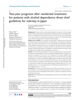 Two-Year Prognosis After Residential Treatment for Patients with Alcohol Dependence: Three Chief Guidelines for Sobriety in Japan