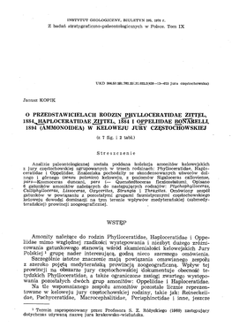 O PRZEDSTAWICIELACH RODZIN PHYLLOCERATIDAE ZITTEL, 1884,. HAPLOCERATIDAE JZITTEL, L§Śtl OPPELIIDAE BONARELLL 1894 (AMMONOIDEA) W KELOWEJU JURY CZĘSTOCHOWSKIEJ