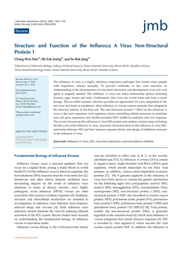 Structure and Function of the Influenza a Virus Non-Structural Protein 1 Chang Woo Han1†, Mi Suk Jeong2†, and Se Bok Jang1*