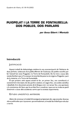 Puigpelat I La Torre De Fontaubella: Dos Pobles, Dos Parlars