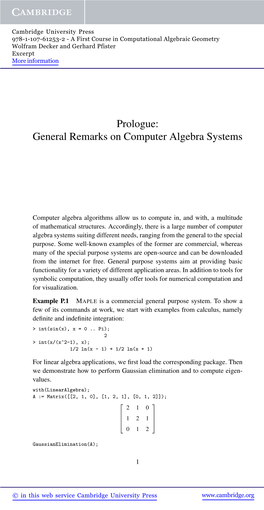 Prologue: General Remarks on Computer Algebra Systems