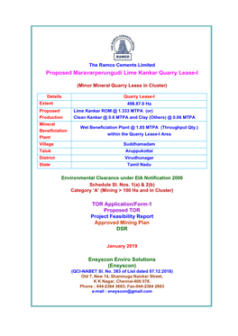 Proposed Maravarperungudi Lime Kankar Quarry Lease-I