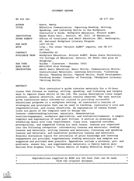 DOCUMENT RESUME Ruetz, Nancy Effective Communication. Improving