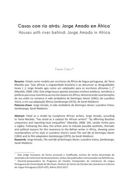 Jorge Amado Em África1 Houses with River Behind: Jorge Amado in Africa