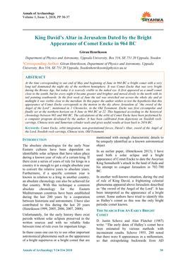 King David's Altar in Jerusalem Dated by the Bright Appearance of Comet