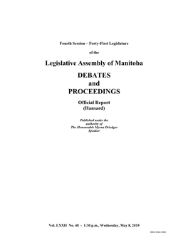 Legislative Assembly of Manitoba DEBATES and PROCEEDINGS