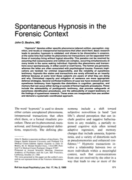 Spontaneous Hypnosis in the Ÿ Or En Sic Context