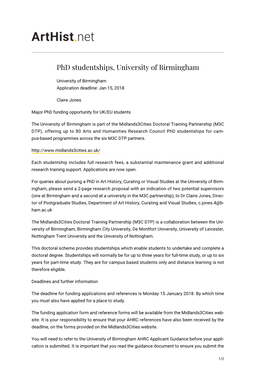 Phd Studentships, University of Birmingham