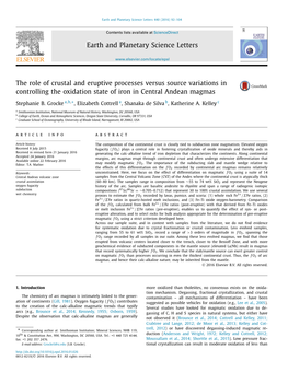 The Role of Crustal and Eruptive Processes Versus Source Variations in Controlling the Oxidation State of Iron in Central Andean Magmas ∗ Stephanie B