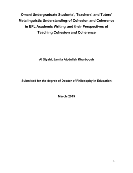 Omani Undergraduate Students', Teachers' and Tutors' Metalinguistic