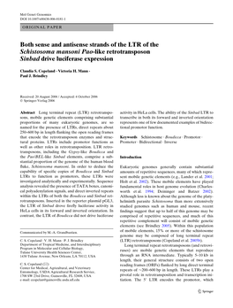 Both Sense and Antisense Strands of the LTR of the Schistosoma Mansoni Pao-Like Retrotransposon Sinbad Drive Luciferase Expression