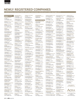 NEWLY REGISTERED COMPANIES a Selected Listing Comprising Companies with Issued Capital Between $200,000 and $5 Million (July-August 2017)