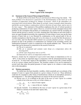 1 Module 4 Water Vapour in the Atmosphere 4.1 Statement of The