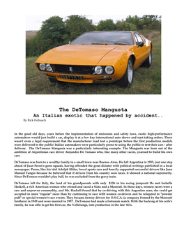 The Detomaso Mangusta an Italian Exotic That Happened by Accident