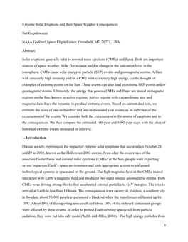 Extreme Solar Eruptions and Their Space Weather Consequences Nat