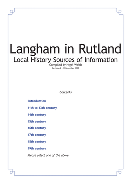 Sources of Langham Local History Information 11Th C > 19Th C