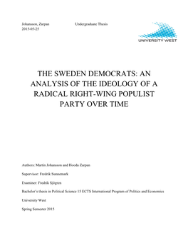 The Sweden Democrats: an Analysis of the Ideology of a Radical Right-Wing Populist Party Over Time