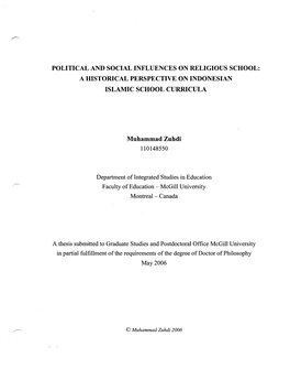 Political and Social Influences on Religious School: a Historical Perspective on Indonesian Islamic School Curricula