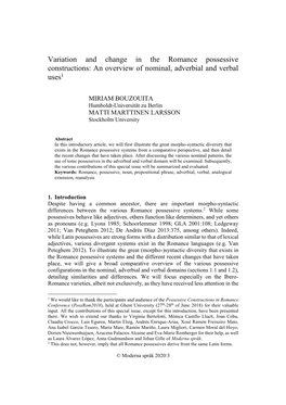 Variation and Change in the Romance Possessive Constructions: an Overview of Nominal, Adverbial and Verbal Uses1