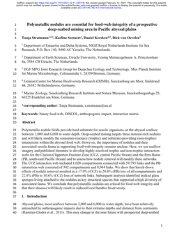 Polymetallic Nodules Are Essential for Food-Web Integrity of a Prospective