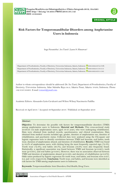 Risk Factors for Temporomandibular Disorders Among Amphetamine Users in Indonesia