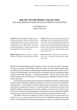 Routes to the Düben Collection the Acquisition of Music by Gustav Düben and His Sons