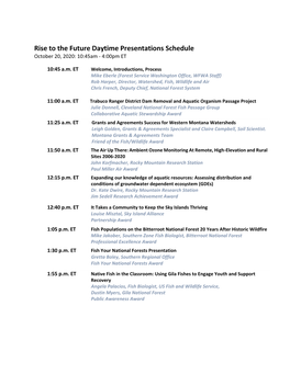 Rise to the Future Daytime Presentations Schedule October 20, 2020: 10:45Am - 4:00Pm ET