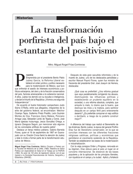 La Transformación Porfirista Del País Bajo El Estantarte Del Positivismo