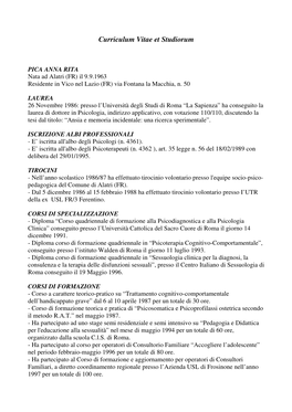 Curriculum Vitae Et Studiorum