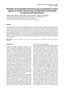 Releases of Parasitoids (Ceranisus Spp.) As Biological Control Agents of Western Flower Thrips (Frankliniella Occidentalis) in Experimental Glasshouses