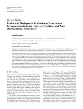 Review and Phylogenetic Evaluation of Associations Between Microdontinae (Diptera: Syrphidae) and Ants (Hymenoptera: Formicidae)