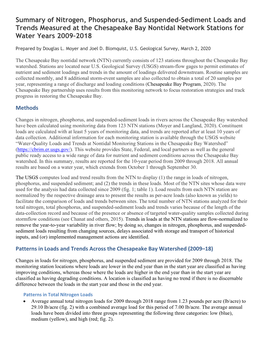 Summary of Nitrogen, Phosphorus, and Suspended-Sediment Loads and Trends Measured at the Chesapeake Bay Nontidal Network Stations for Water Years 2009–2018